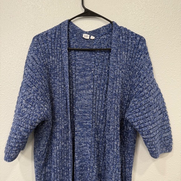 GAP Blue Marled Ribbed Open‎ Front Cardigan Sweater 3/4 Sleeve Women's Size S - Picture 2 of 7